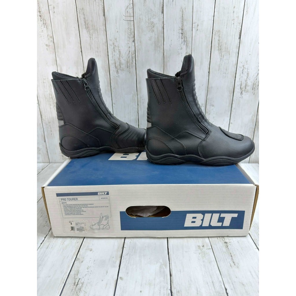 Bilt Women's Black Pro Tourer Waterproof Leather Motorcycle Boots Size 8